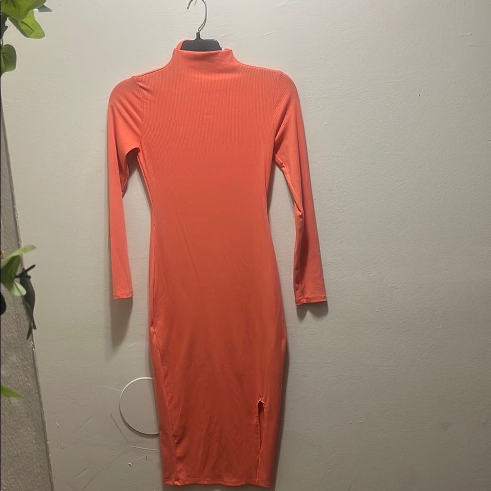Coral Long Sleeve Bodycon Dress